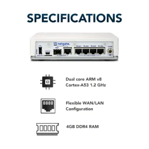 Netgate 2100 - Firewall pfSense+ per piccoli uffici e smart working 8 Netgate 2100 specifications: Dual core ARM v8 Cortex-a53 1.2GHz, Flexible Wan/Lan, 4GB DDR4 RAM